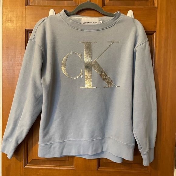 Calvin Klein Jeans Sweaters - Calvin Klein Jeans Sky Blue Sweatshirt with Metallic Logo